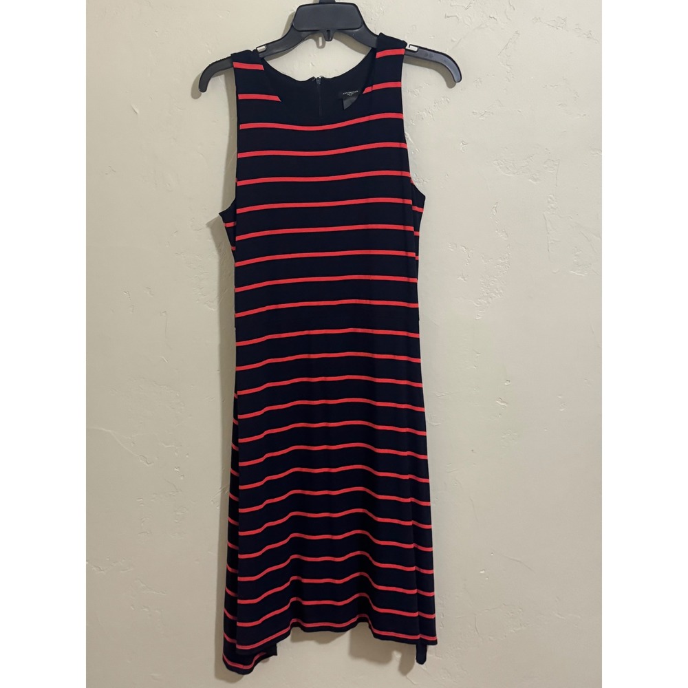 Ann Taylor Dress Womens 6 Navy Coral Stripe Sleeveless Knit Midi Maxi Stretch